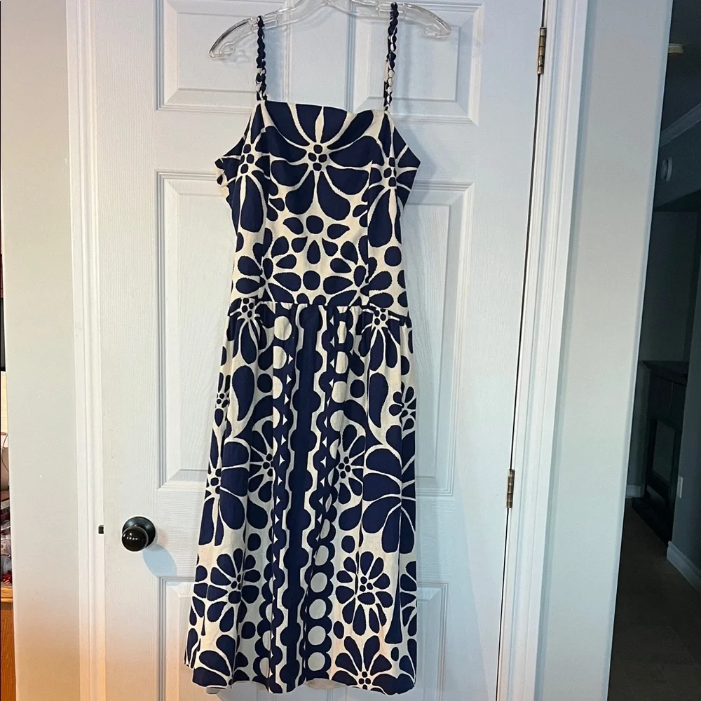 Christian Lacroix Blue and Cream Floral Midi Dress - Picture 1 of 7